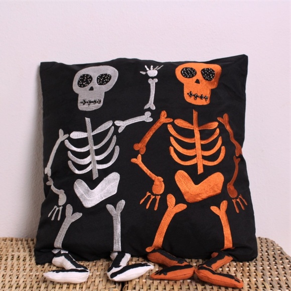 Pier 1 Accents New Embroidered Skeleton Halloween Pillow Poshmark